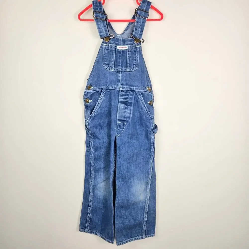 Vintage Carhartt Kids Denim Overalls 5-7Y Blue Workwear Made Canada